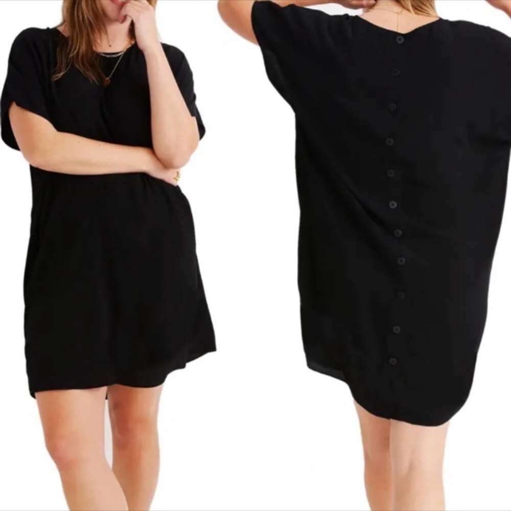 Madewell Dress Womens Small Crew Neck Button Back Easy Black Natural Eco Fabric